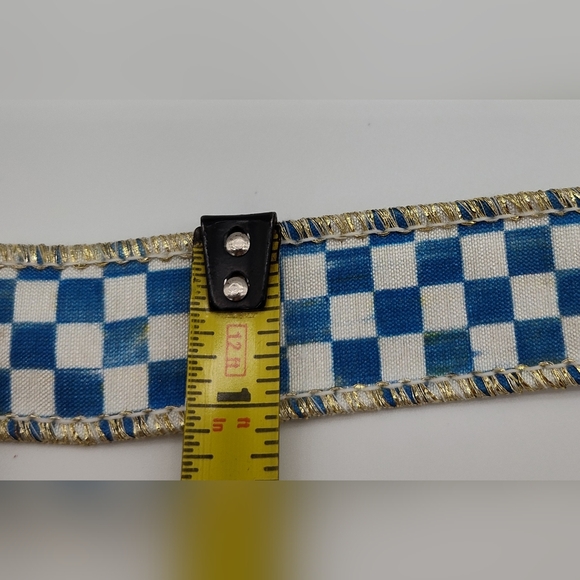 MACKENZIE-CHILDS Blue White Check Wired Ribbon 1 Inch Three (3) YARDS - Picture 4 of 4
